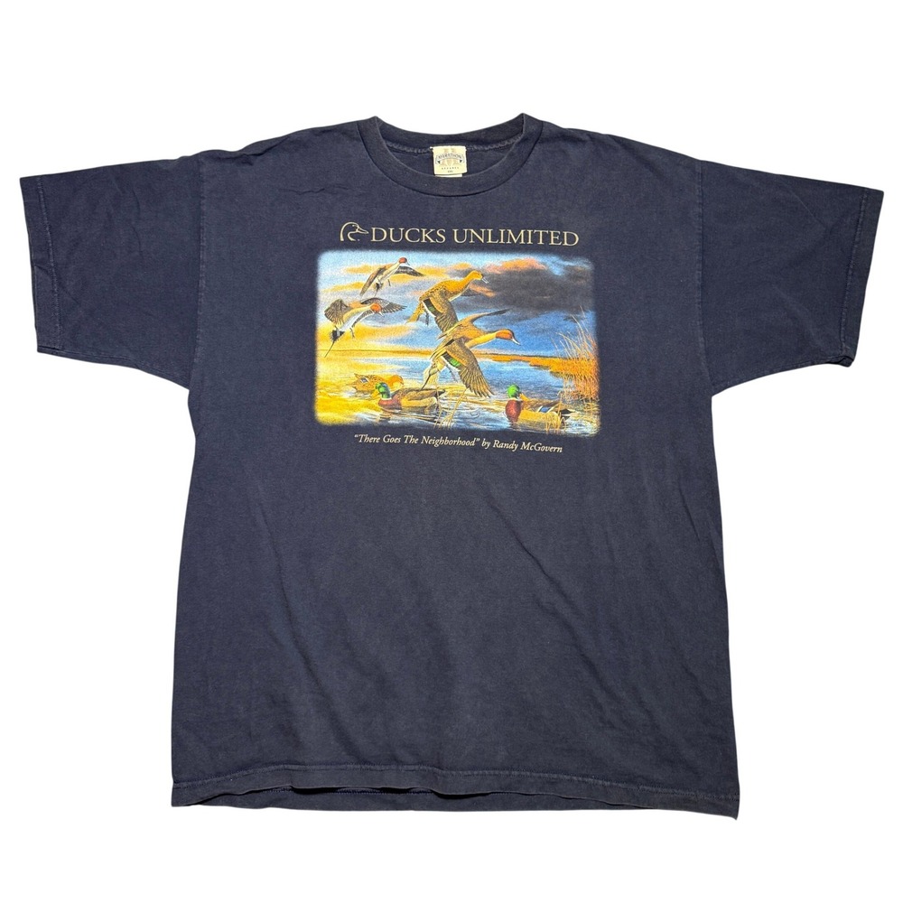 Vintage 90s Ducks Unlimited‎ Art T-Shirt Navy Blue XXL Randy McGovern